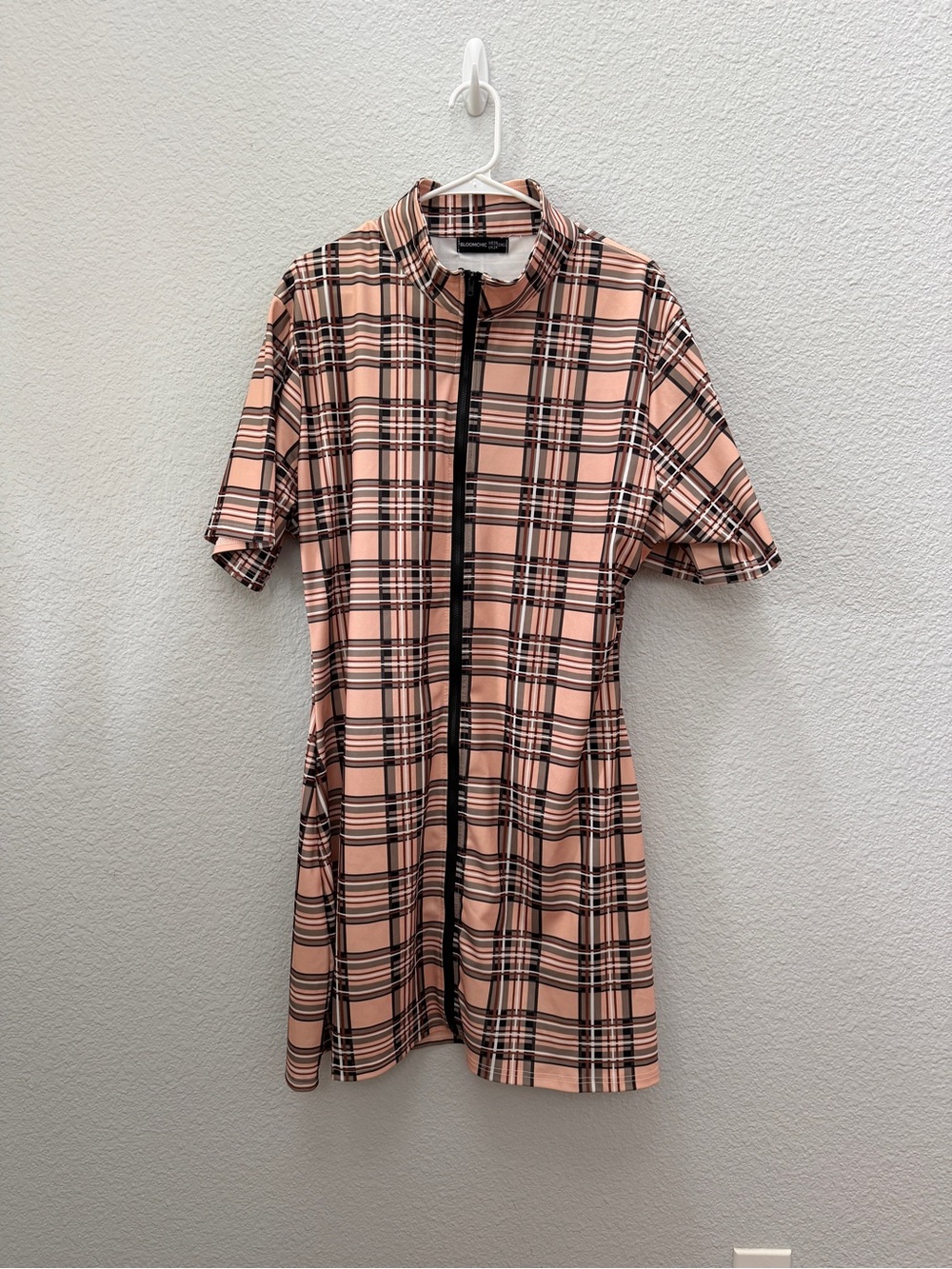 BloomChic Tan, Brown, and Black Plaid Zip-Front Short Sleeve Dress - 20 - 2XL